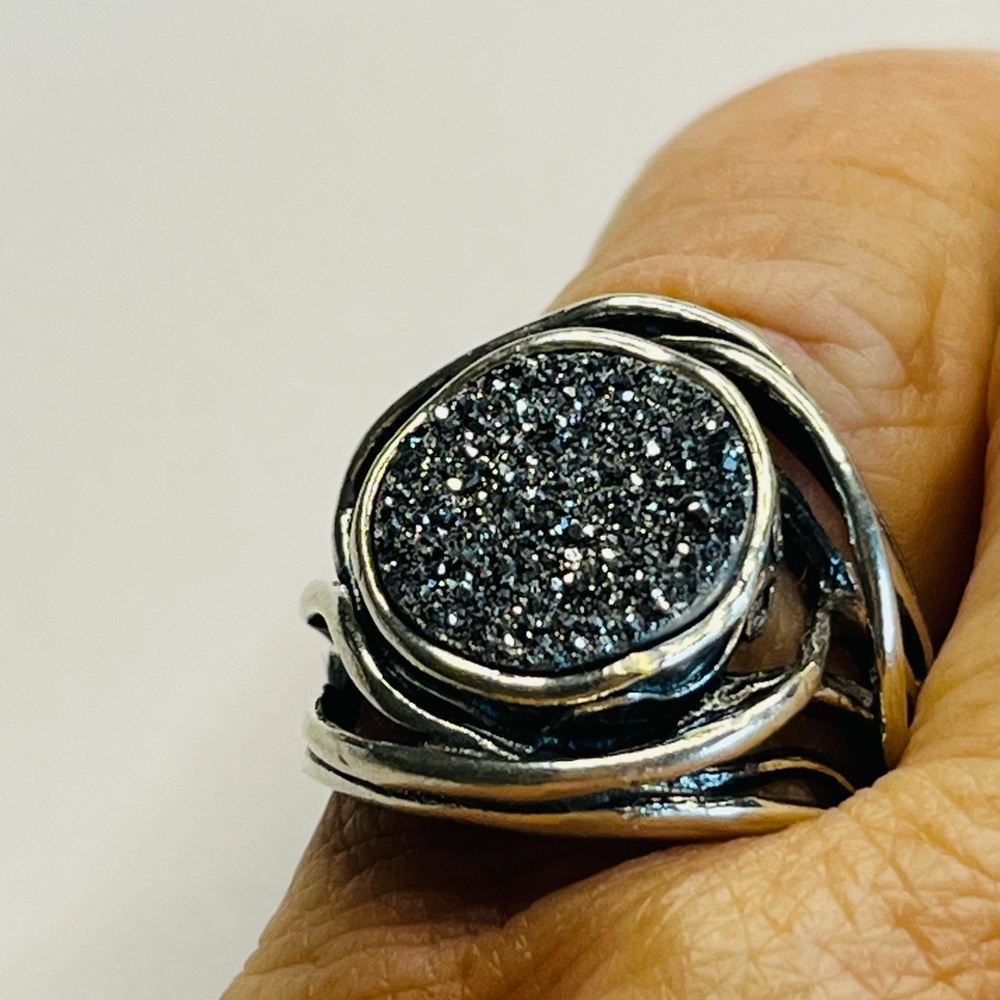 Elegant Israel 925 Silver Ring with Sparkling Druzy Stones 11